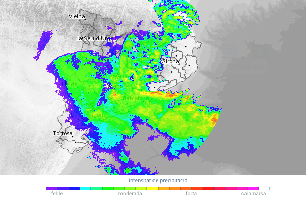 El radar meteorològic, aquesta mitjanit. (Meteo.cat)