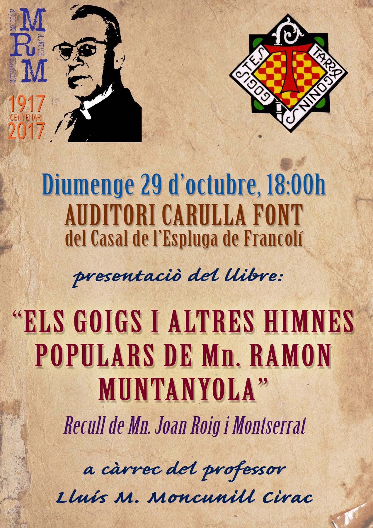 Cartell de la presentació del recull de Goigs de Mn. Ramon Muntanyola